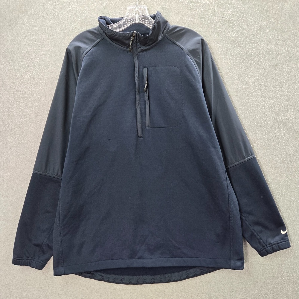 VINTAGE Nike Men Sweatshirt Large Blue Therma Fit Golf Swoosh Logo 1/2 Zip
